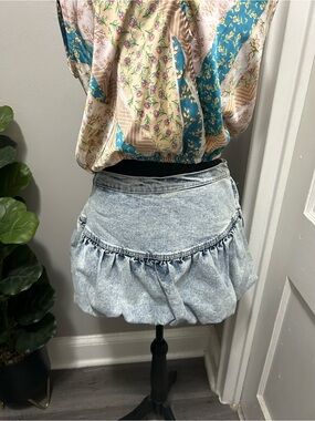 Light Wash Denim Bubble Mini Skirt